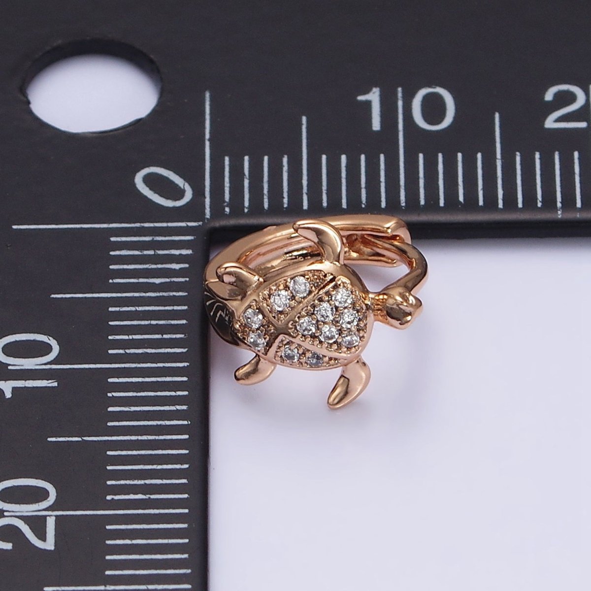 18K Gold Filled Turtle Tortoise Micro Paved CZ Animal Huggie Earrings | AD1364