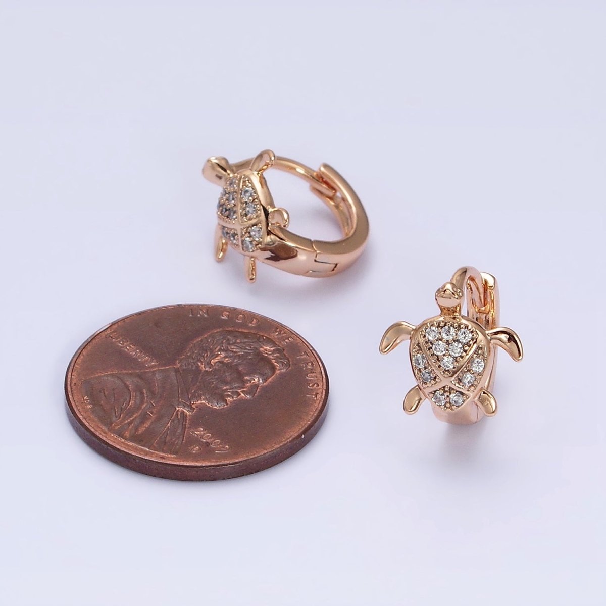 18K Gold Filled Turtle Tortoise Micro Paved CZ Animal Huggie Earrings | AD1364