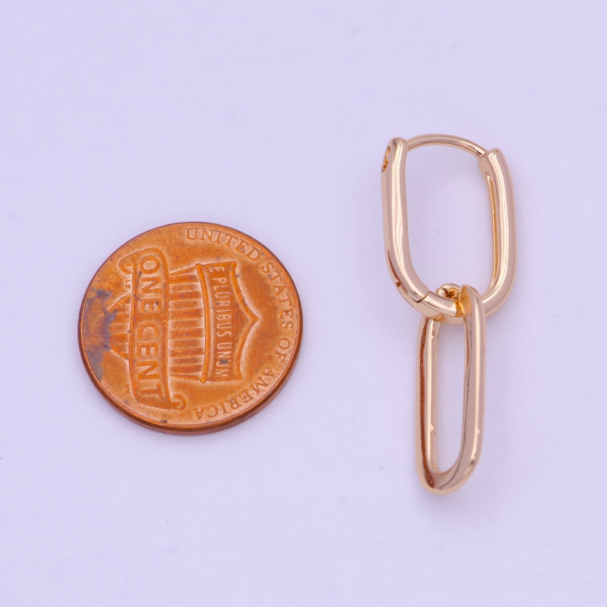 18K Gold Filled U Shaped Huggie Paperclip Chain Link Drop Dangle Earrings | T-142