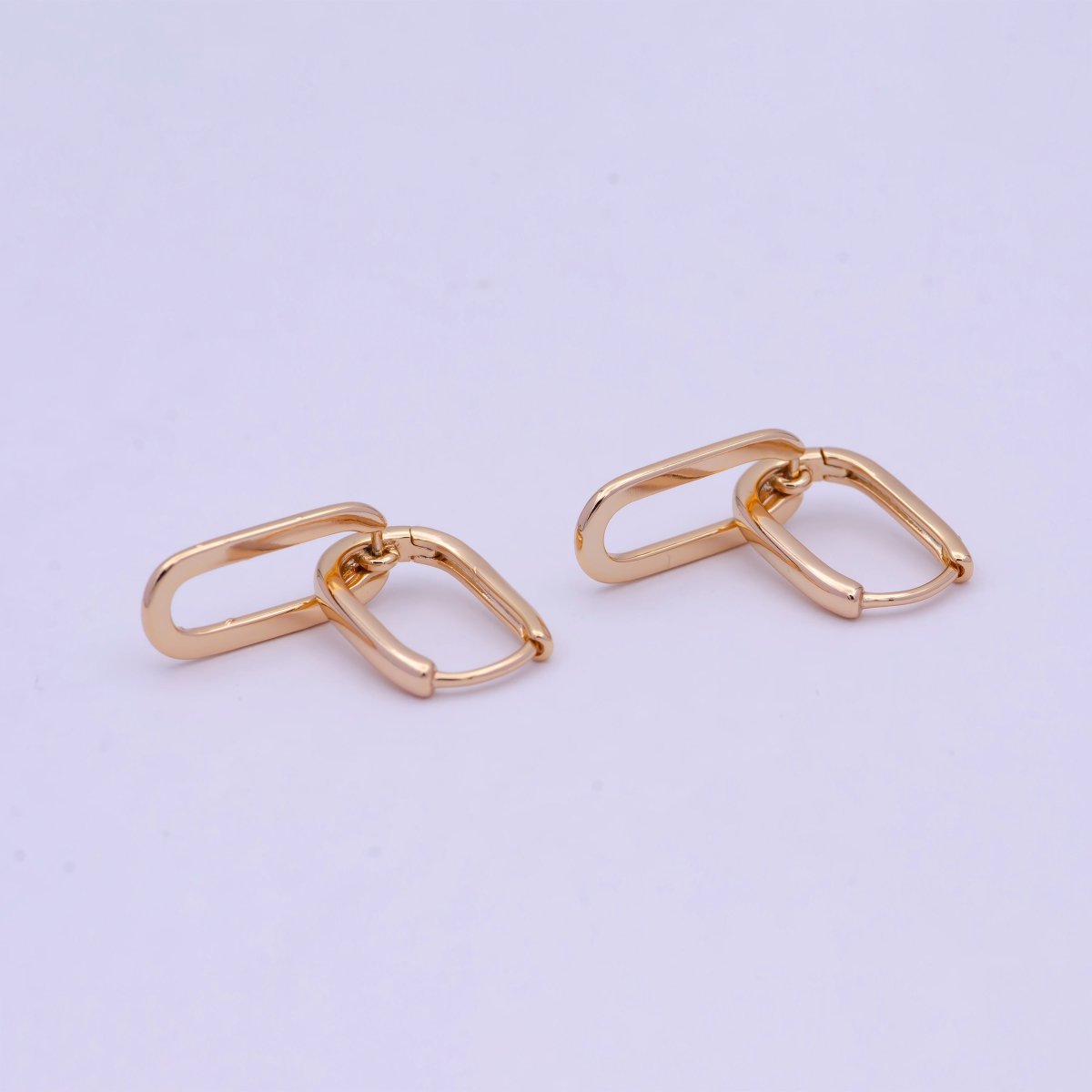 18K Gold Filled U Shaped Huggie Paperclip Chain Link Drop Dangle Earrings | T-142