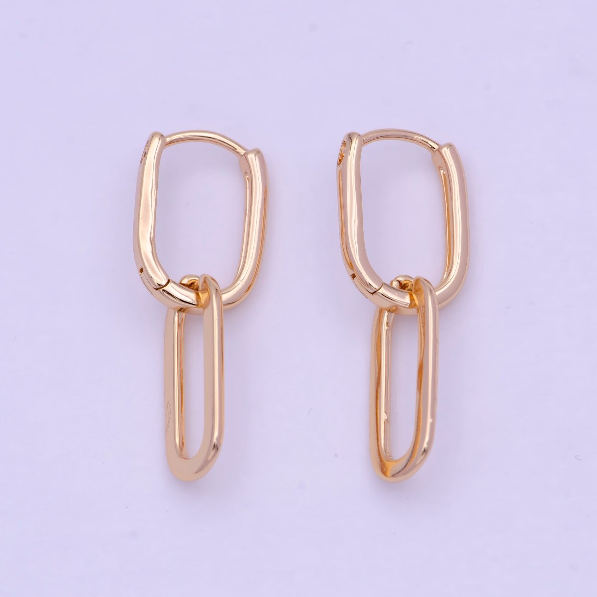 18K Gold Filled U Shaped Huggie Paperclip Chain Link Drop Dangle Earrings | T-142