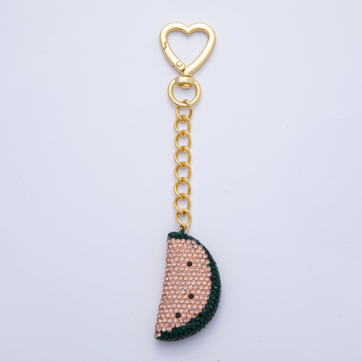 18K Gold Filled Watermelon Bedazzled Bag Charm Heart Push Gate Keychain Accessories | WB-00239