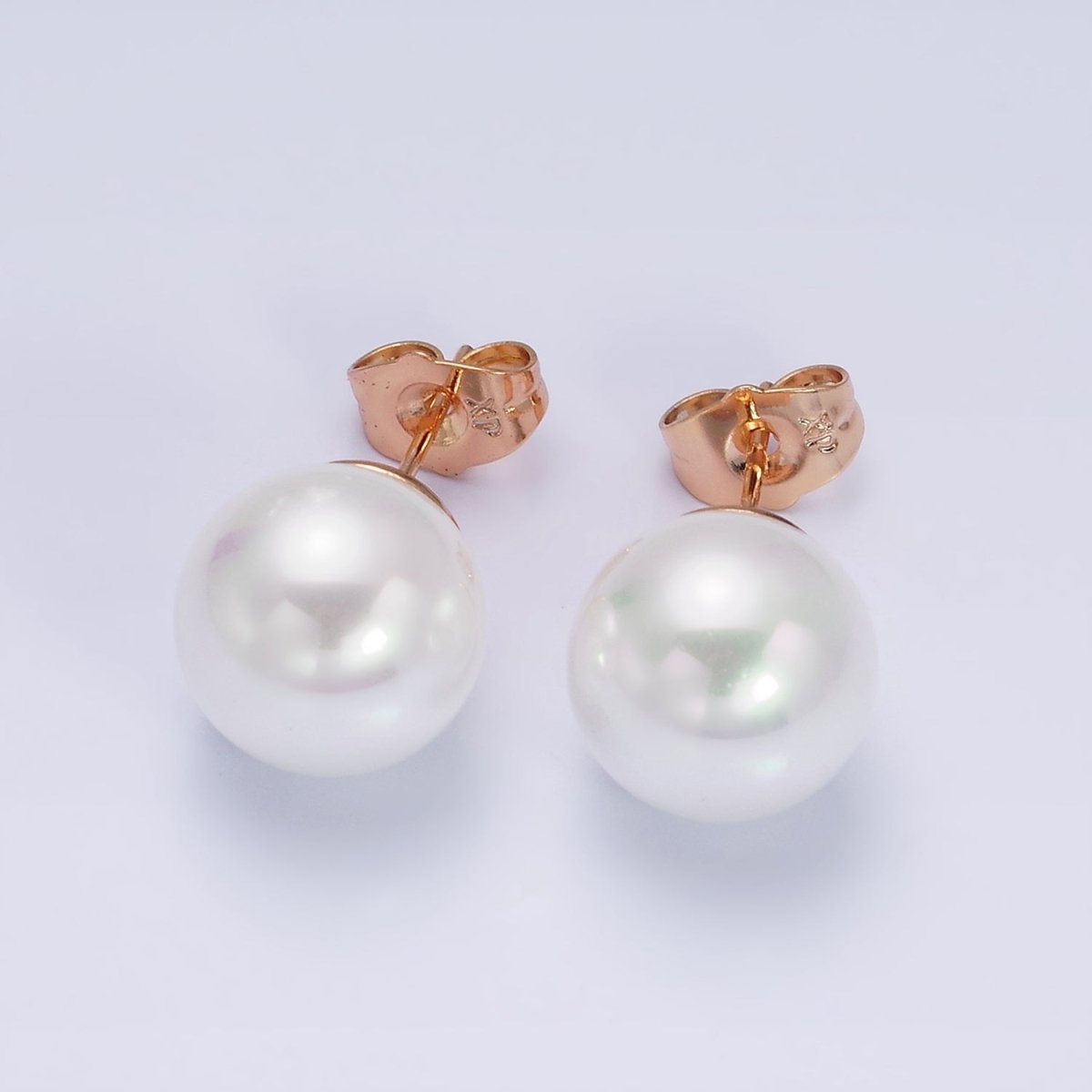 18K Gold Filled White Round Pearl 12mm Stud Earrings | AD1423