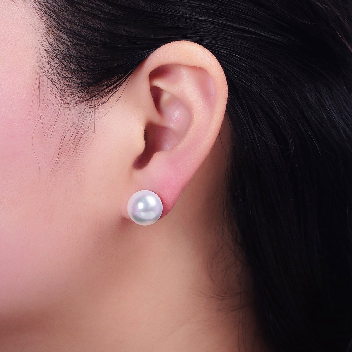 18K Gold Filled White Round Pearl 12mm Stud Earrings | AD1423