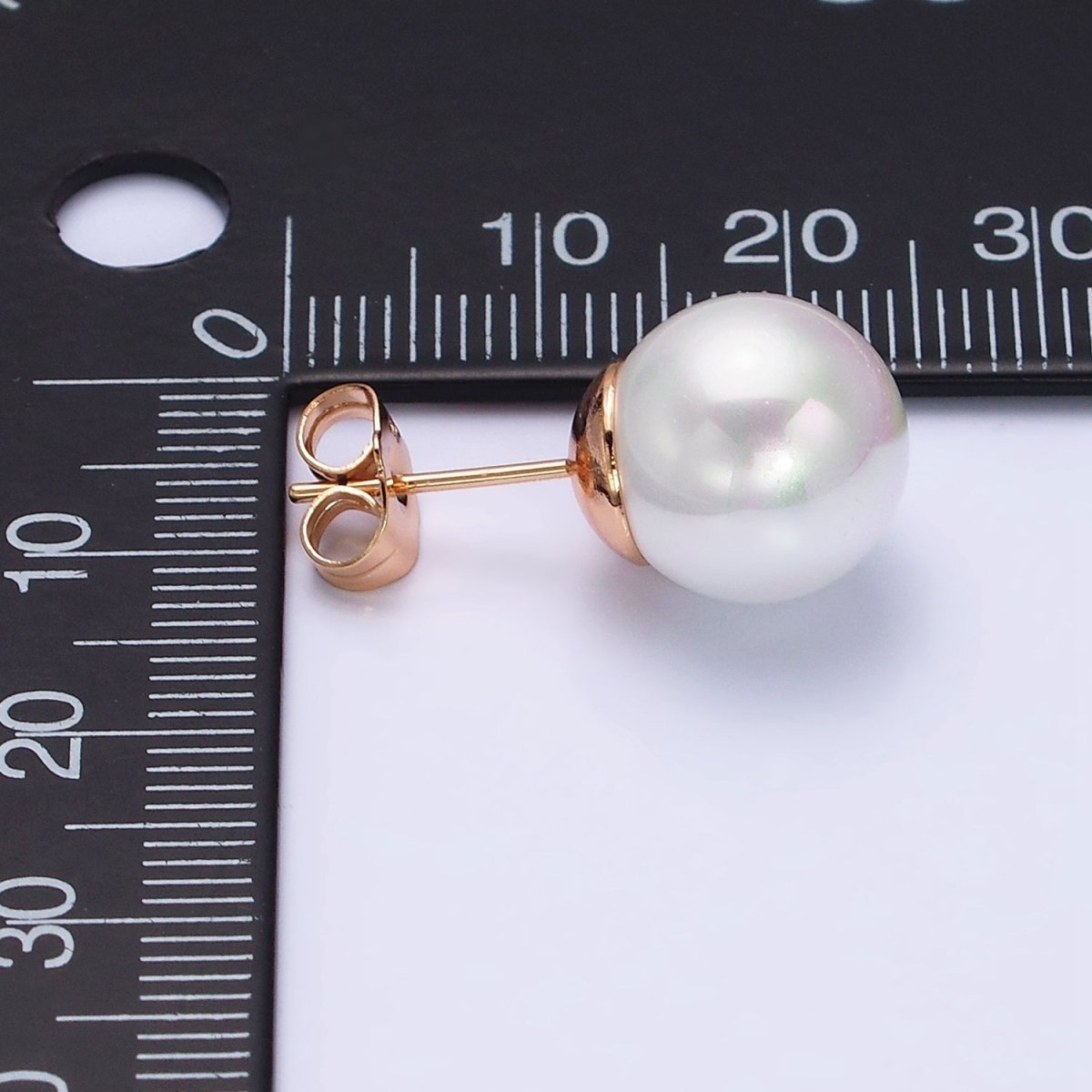 18K Gold Filled White Round Pearl 12mm Stud Earrings | AD1423