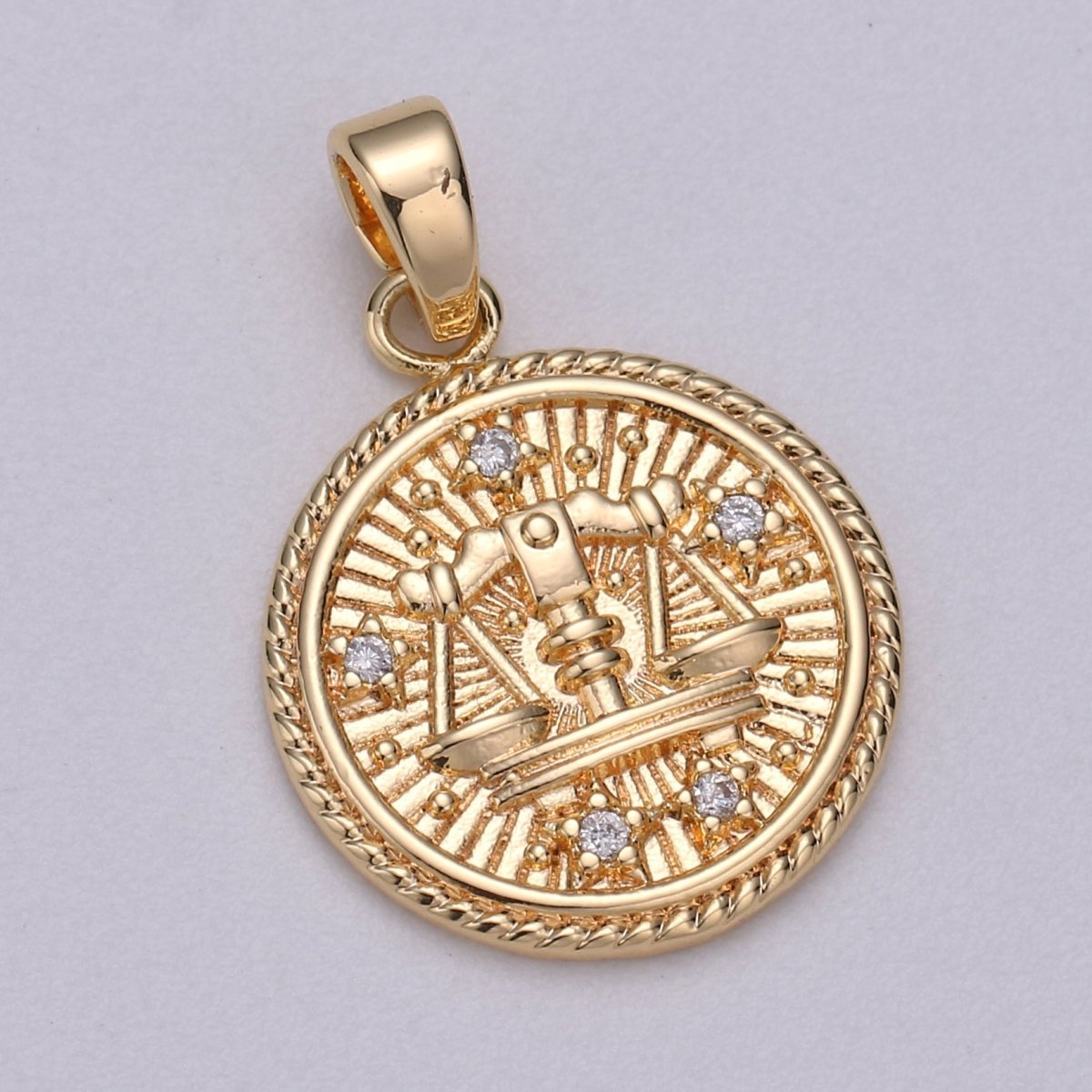 18K Gold Filled Zodiac Horoscope Sign Constellation Medallion Pendant Charm Textured Coin Decorative Edge for Necklace Jewelry Making | A-A1761-A-A1766