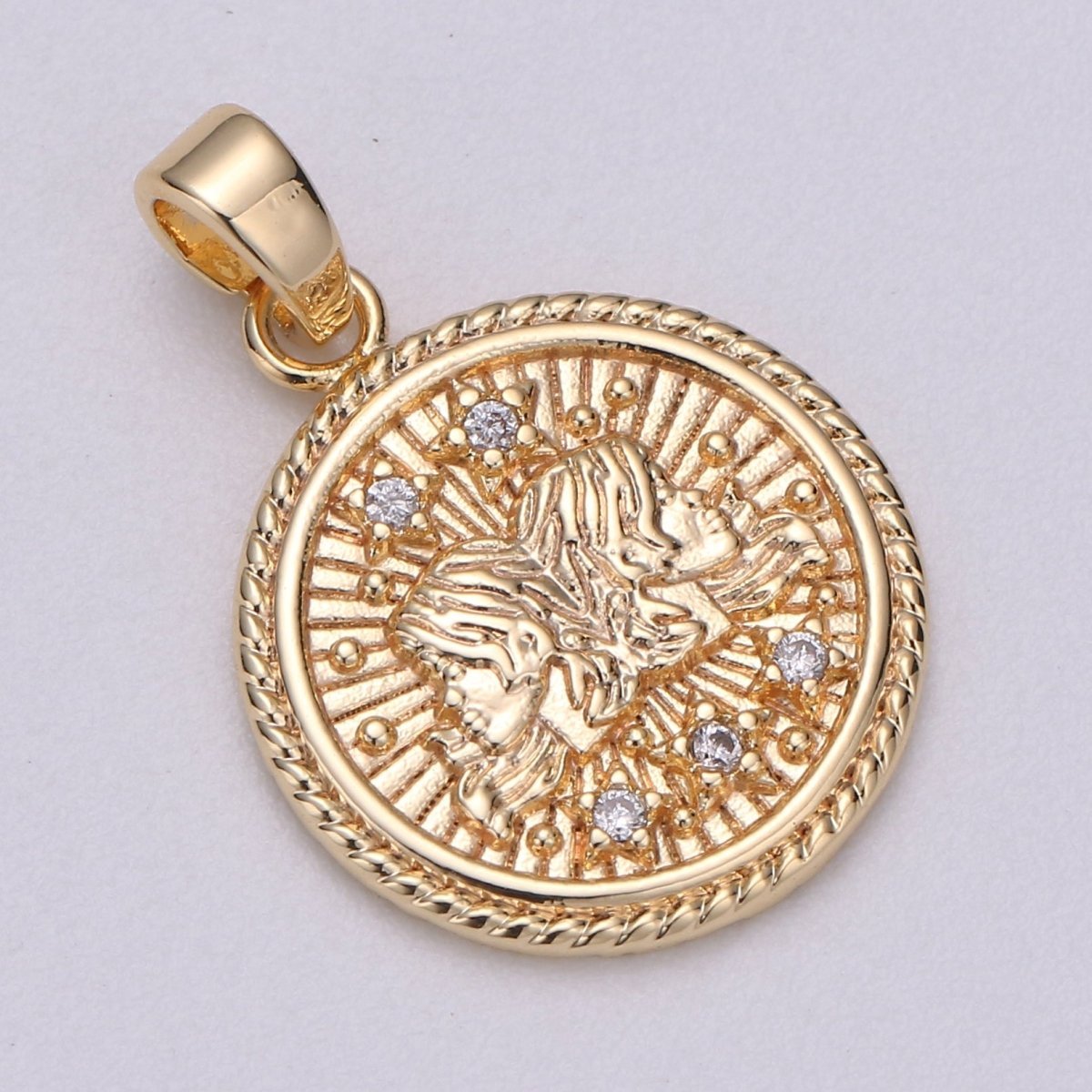 18K Gold Filled Zodiac Horoscope Sign Constellation Medallion Pendant Charm Textured Coin Decorative Edge for Necklace Jewelry Making | A-A1761-A-A1766