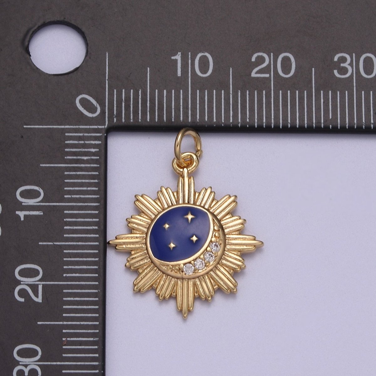 18K Gold Night Sky Charm Blue Enamel CZ Love You to Moon & Back Pendant N-919