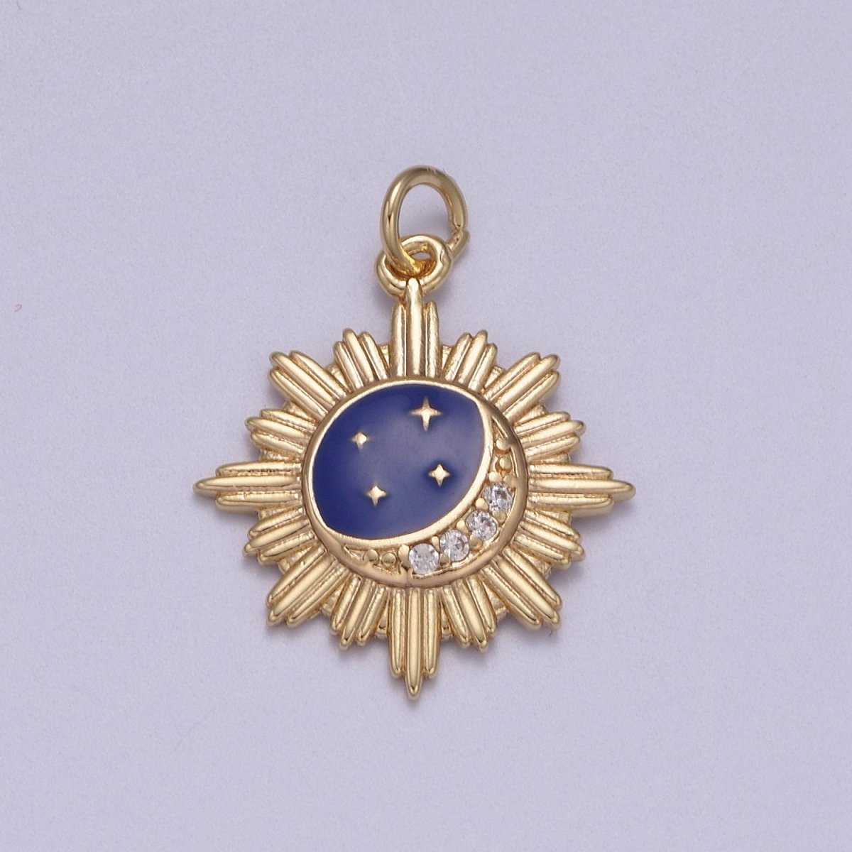 18K Gold Night Sky Charm Blue Enamel CZ Love You to Moon & Back Pendant N-919