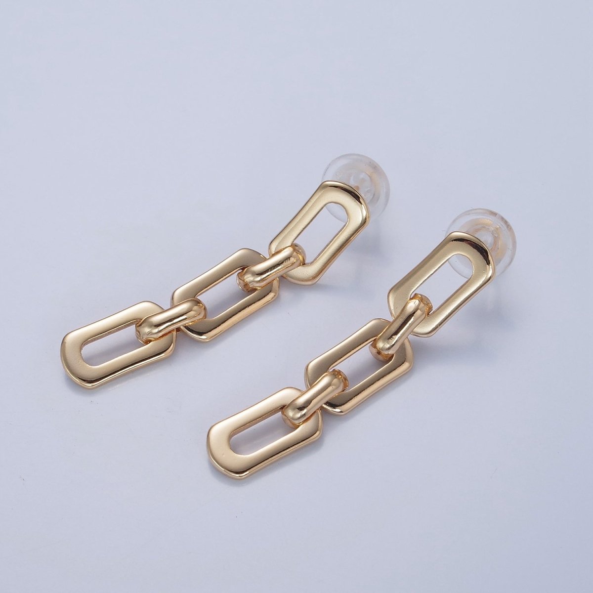 18K Gold Plated Shiny Paper Clip Link Chain Post Dangle Drop Earrings NEW Modern Trendy V-390