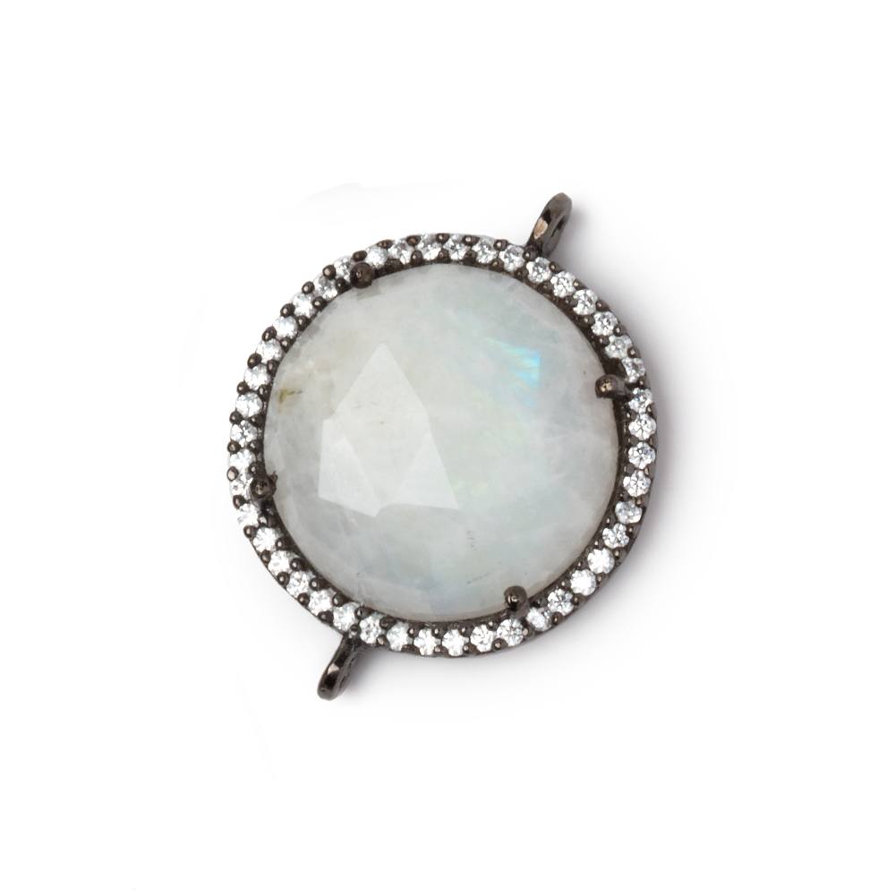 18mm Black Gold CZ Bezel Rainbow Moonstone Faceted Coin Connector 1 Focal