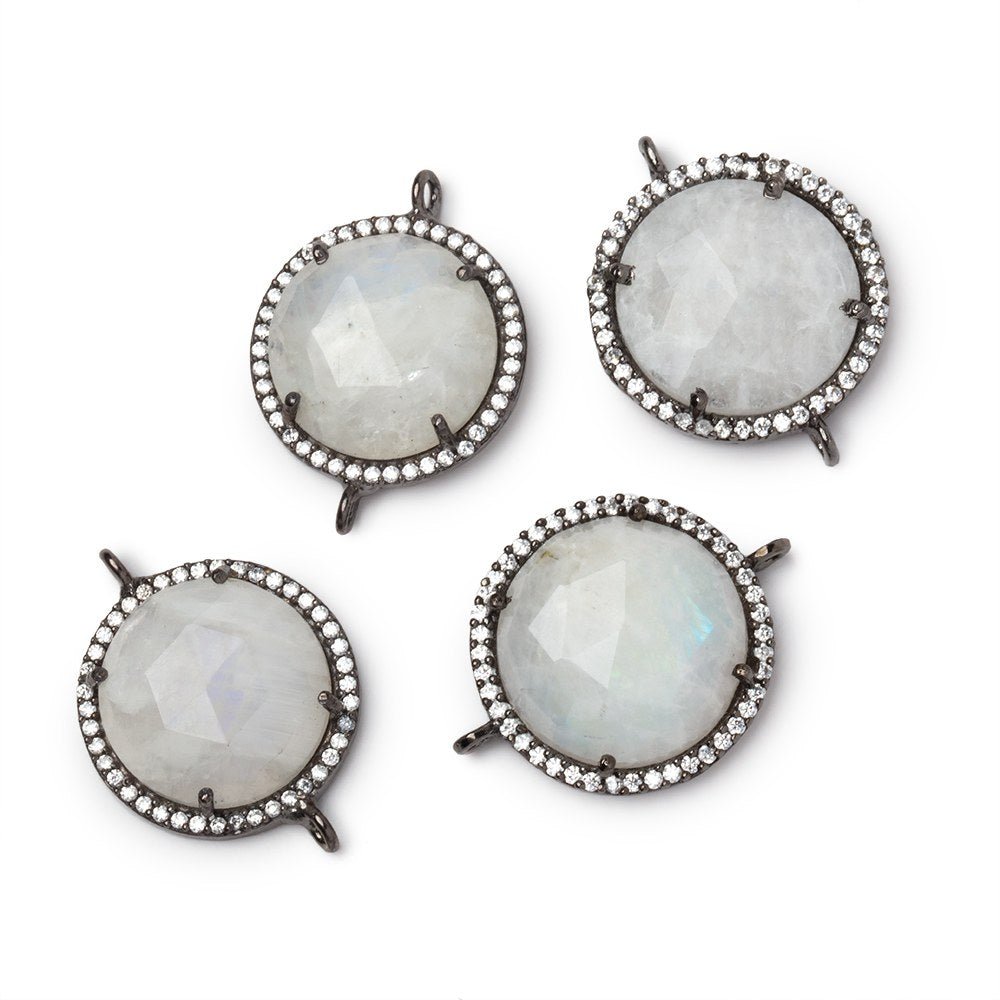 18mm Black Gold CZ Bezel Rainbow Moonstone Faceted Coin Connector 1 Focal