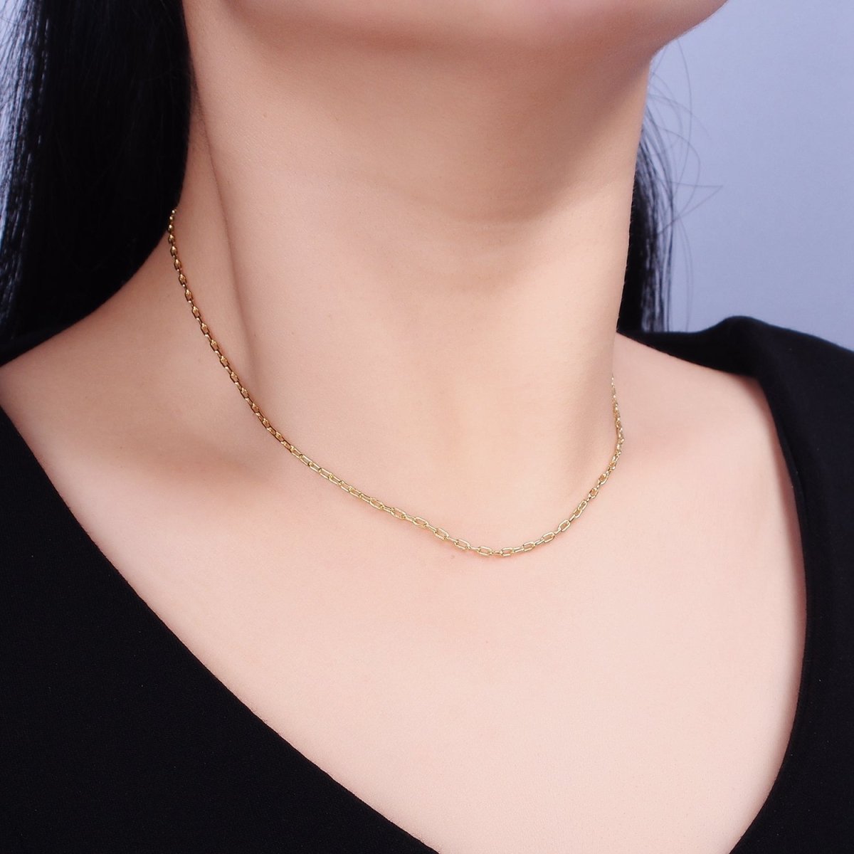 1.8mm Dainty Paperclip Cable 16 Inch Choker Chain Necklace | WA-1872 Clearance Pricing