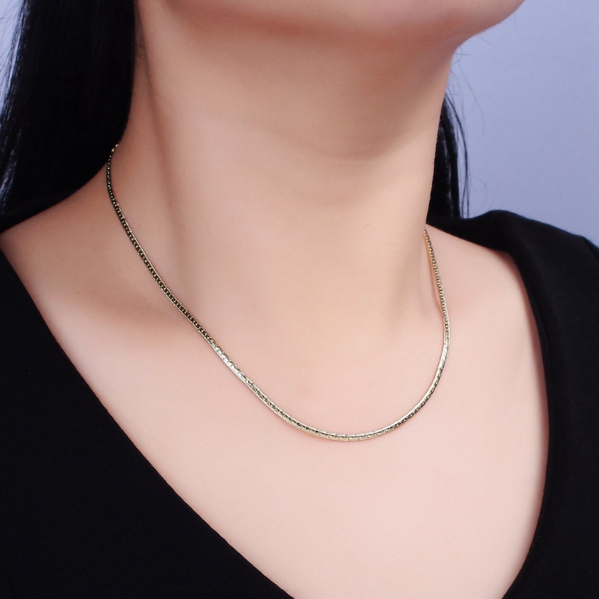1.8mm Unique Textured Herringbone Layering 17.5 Inch Necklace | WA-1875 Clearance Pricing