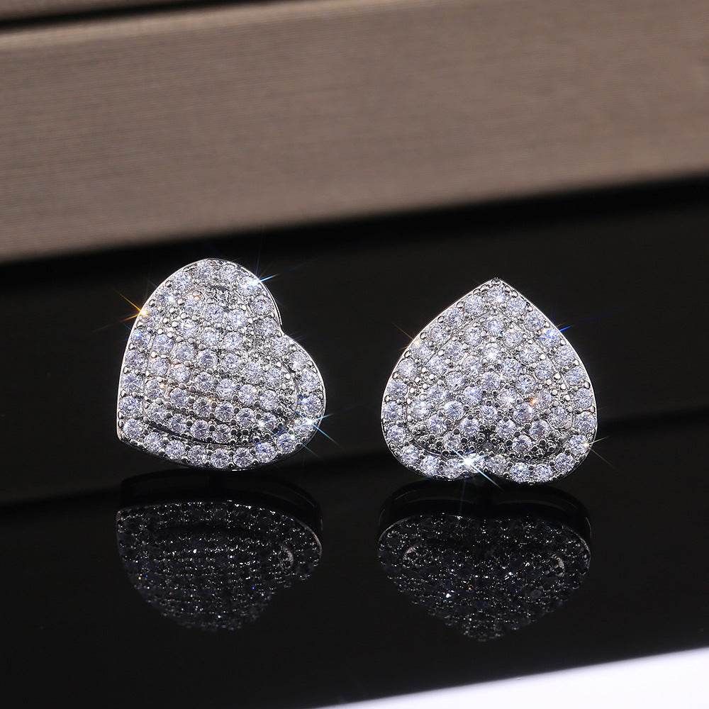 Dainty Iced Out CZ Heart Stud Earrings, Micro-Pavé Love Studs for Women Gifts | Cubic Zirconia