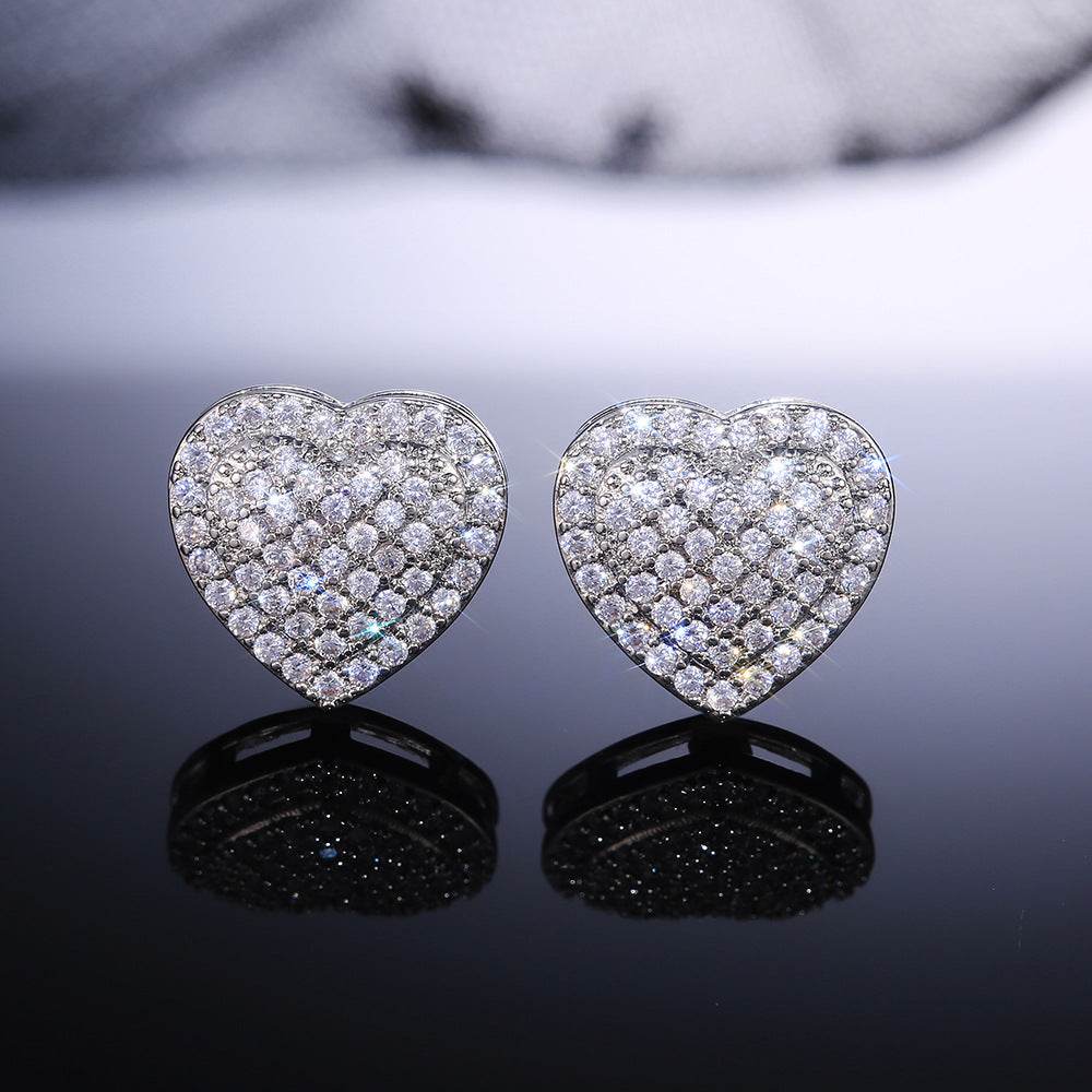 Dainty Iced Out CZ Heart Stud Earrings, Micro-Pavé Love Studs for Women Gifts | Cubic Zirconia