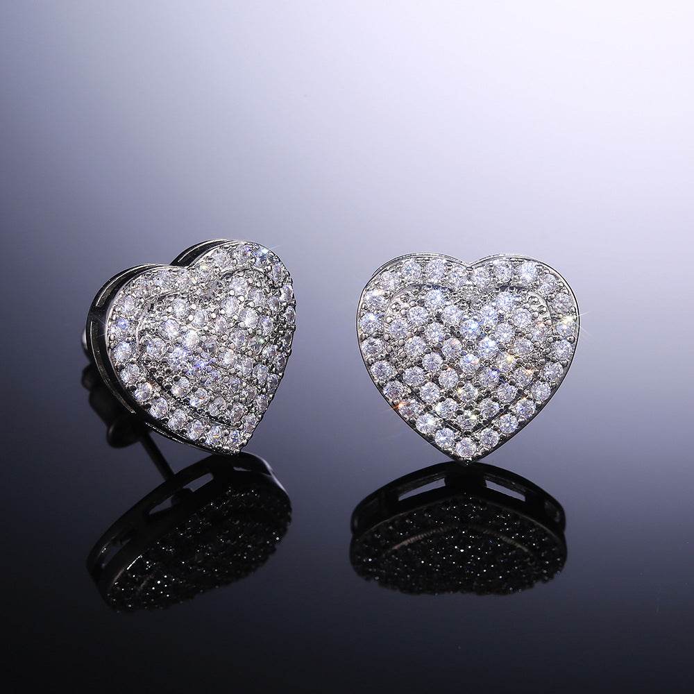 Dainty Iced Out CZ Heart Stud Earrings, Micro-Pavé Love Studs for Women Gifts | Cubic Zirconia
