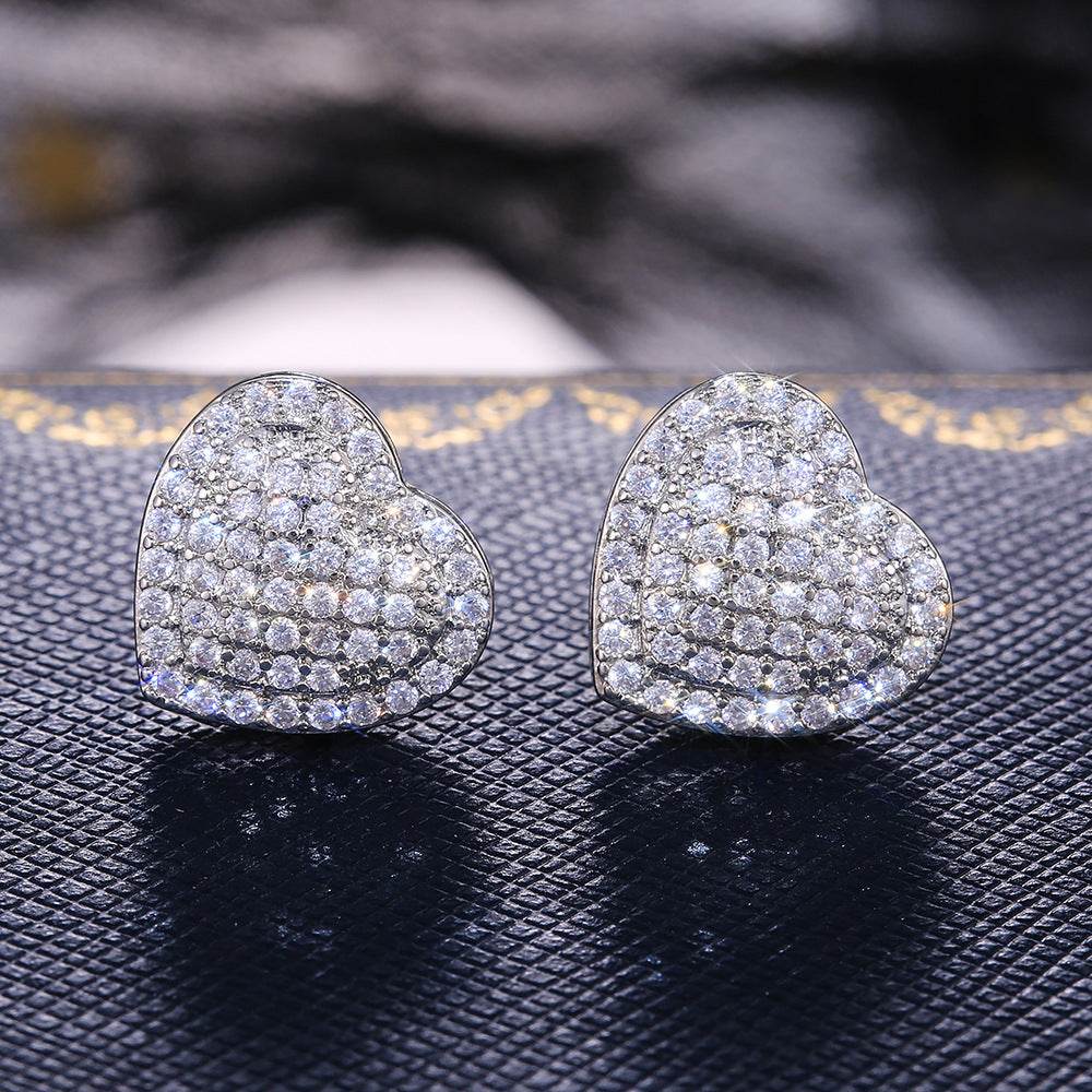 Dainty Iced Out CZ Heart Stud Earrings, Micro-Pavé Love Studs for Women Gifts | Cubic Zirconia