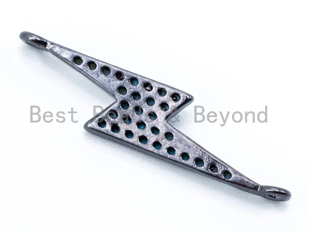CZ Turquoise Micro Pave Thunder Lightning bolt Connector Charm, Blue Topaz in Gold, Silver, Black& Silver Finish, 5x25mm,sku#M89C