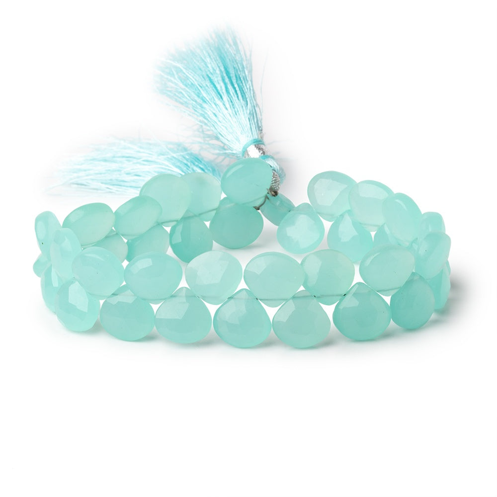 8-10mm Seaglass Chalcedony Faceted Heart Beads 8 inch 34 pieces