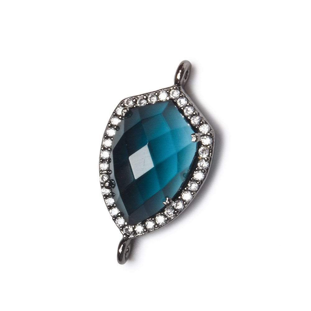 19.5x15mm Black Gold Bezel White CZ and London Blue Quartz Shield Connector 1 focal piece