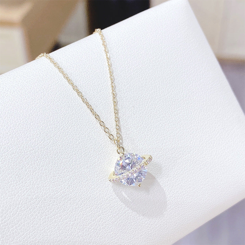 Flash Zircon Diamond Earth Ball Clavicle Chain Copper Plating Rose Necklace