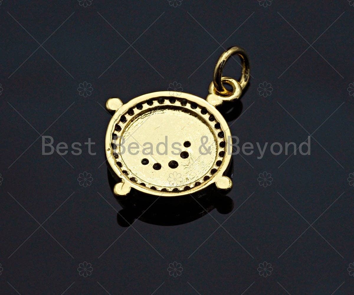 18K Gold CZ Micro Pave Star Moon Swirl Patten Charm, Dainty Gold Coin Charm, 15mm, Z1139