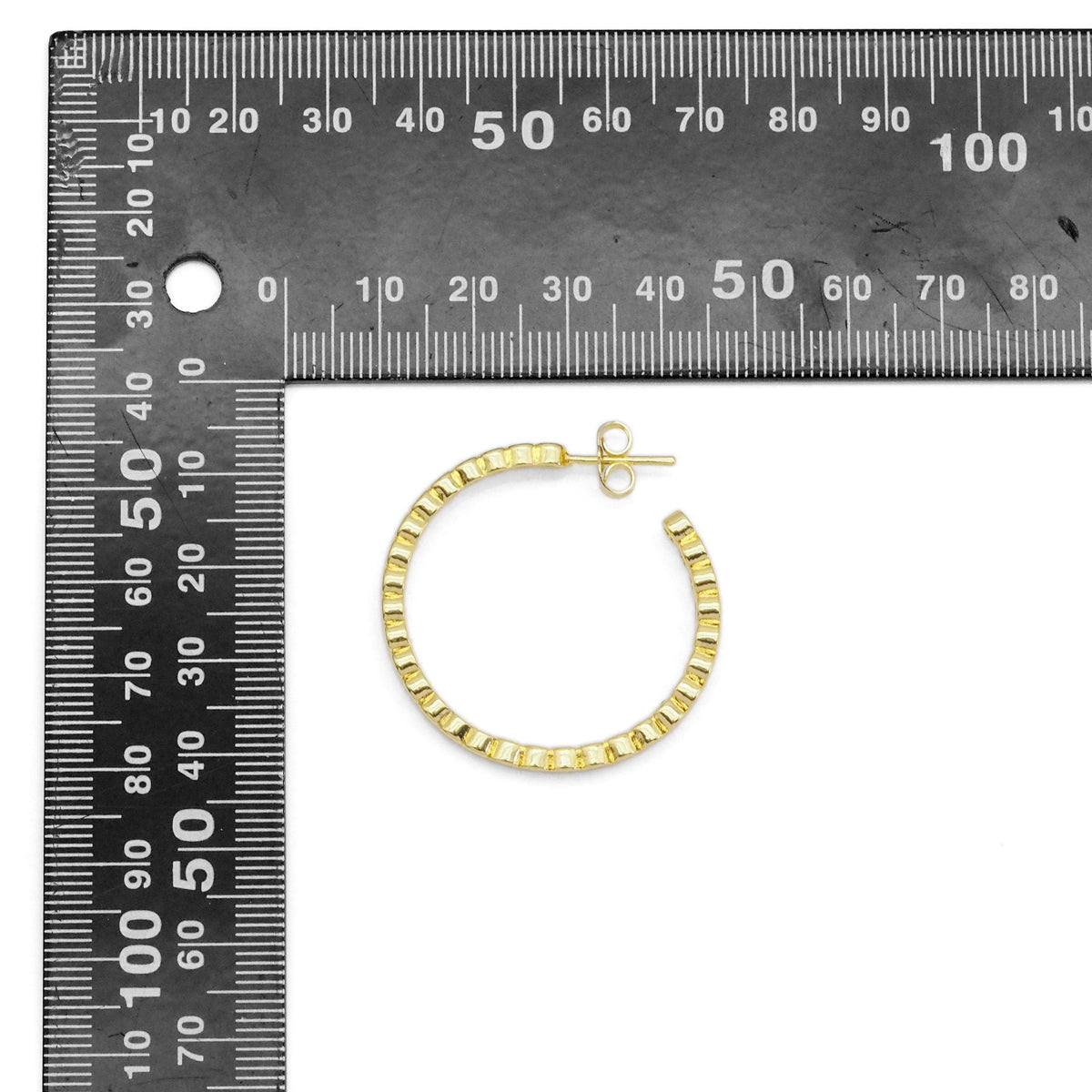 Gold Round CZ Hoop Earrings, Sku#FH224