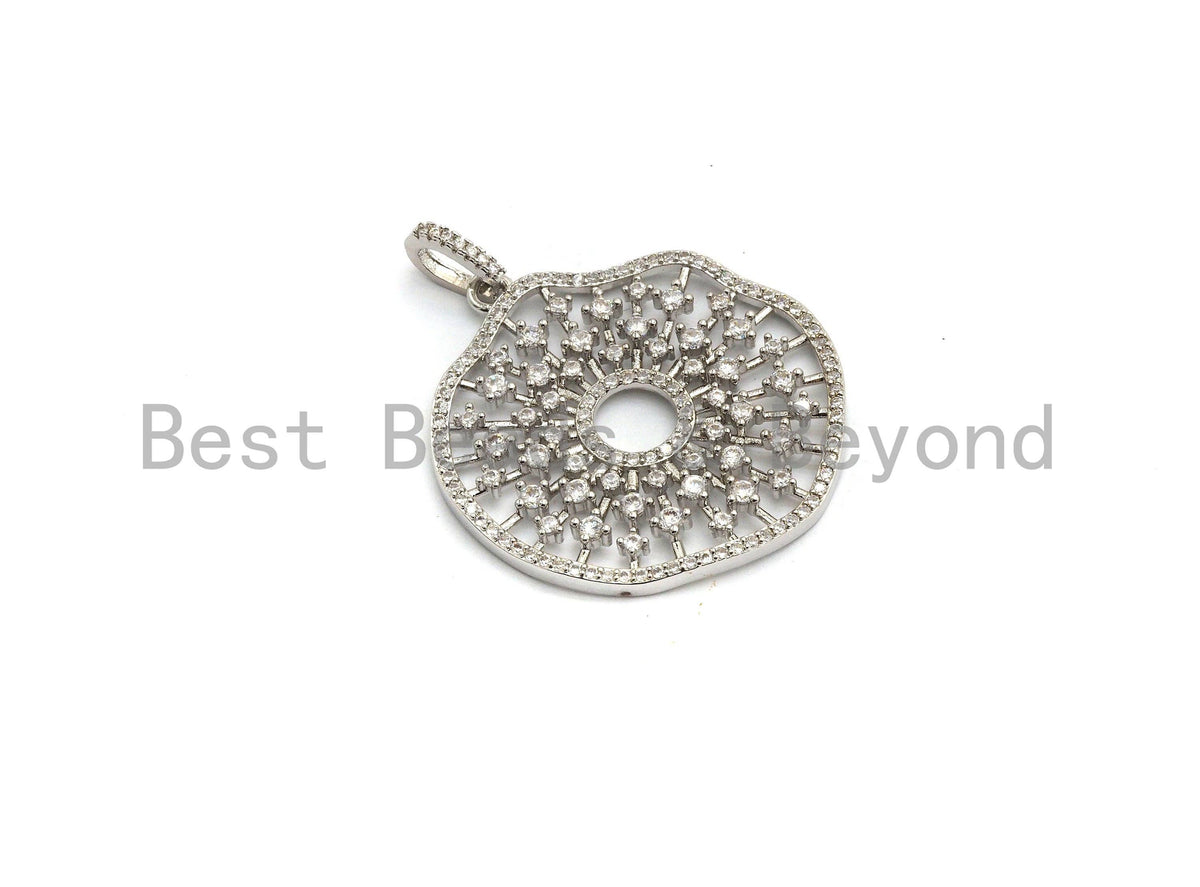 CZ Micro Pave Filigree Hollow out Flower Pendant, Cubic Zirconia Rose Gold/Silver/Black Focal Pendant, 33x35mm,sku#F637