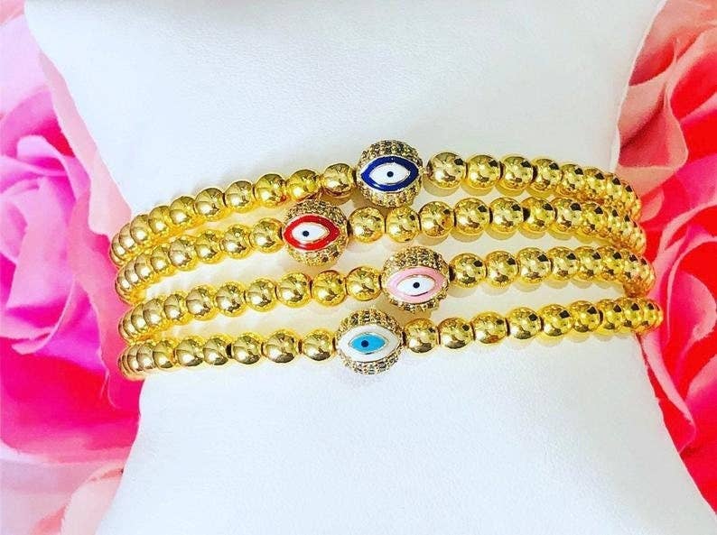 CZ Micro Pave Evil Eye Beads, 8mm/10mm Black/pink/Royal Blue/Tear Green/Red/Turquoise Blue Eye Spacer Beads, Sku#G425
