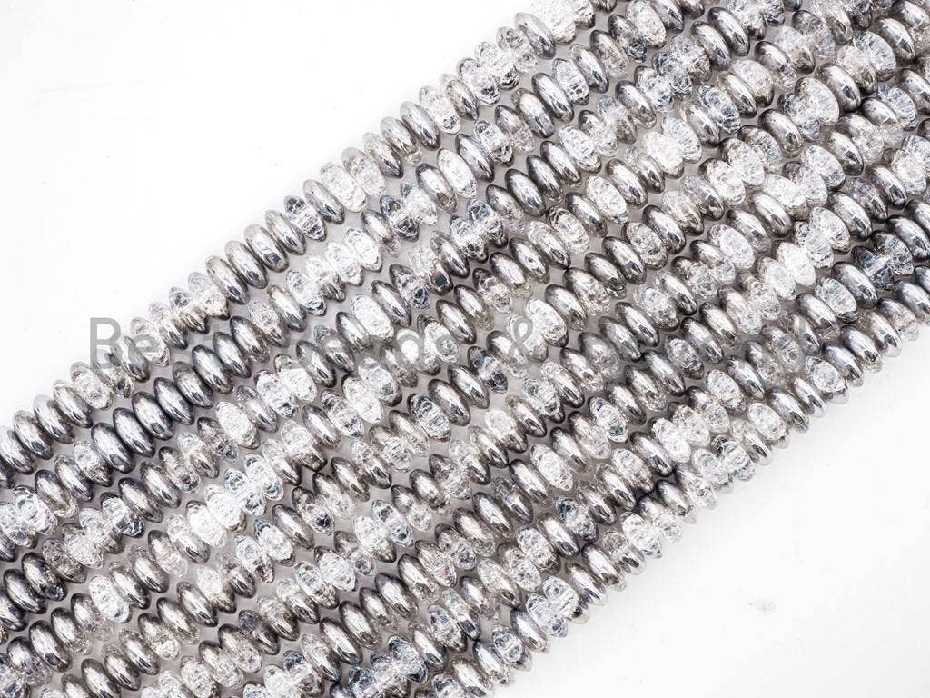 Crack Quartz beads Half Silver Plated, 4x6/5x8/6x10mm Rondelle Saucer Man Made Quartz Beads, Gray Silver Clear Beads, 16inch strand, SKU#U56