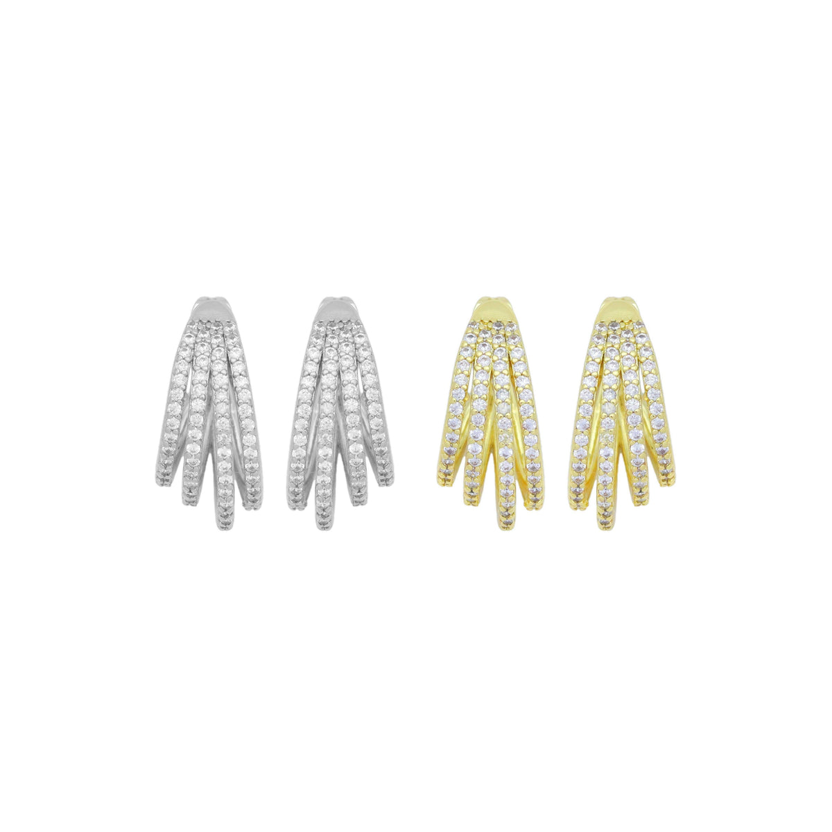 Clear CZ Four Lines Claw Stud Earrings, Sku#A413