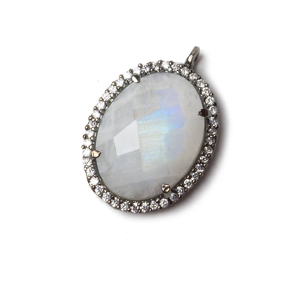 19x15mm Black Gold Bezeled CZ & Rainbow Moonstone Oval Pendant 1 pc