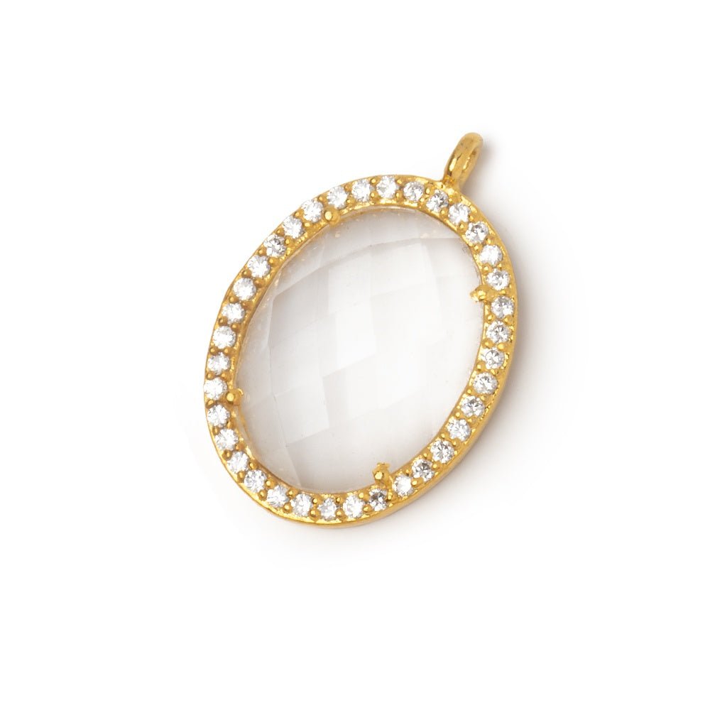 19x15mm Vermeil CZ Bezel Crystal Quartz Faceted Oval Pendant 1 Focal