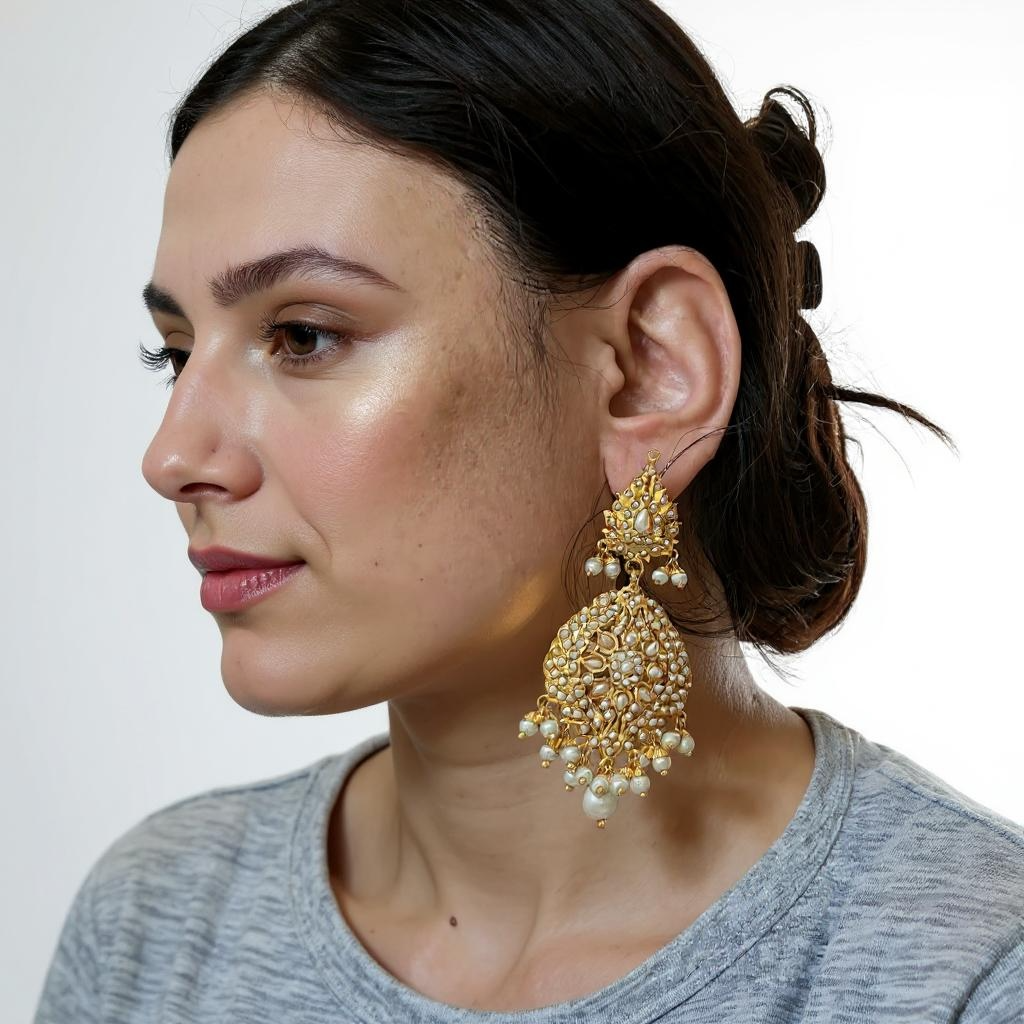 DJET99 Megha jadau earrings tika set  in pearl ( READY TO SHIP )