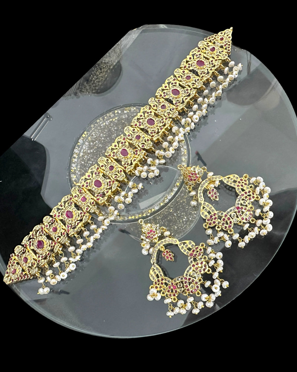 C542 Nishat fresh water pearl choker with earrings -RUBY  ( READY TO SHIP )