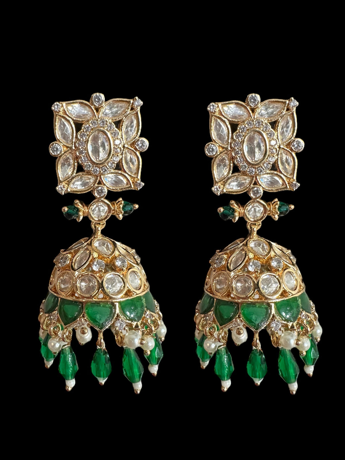 DJET69 Kaheesha Polki jhumka and tika set in green ( READY TO SHIP )
