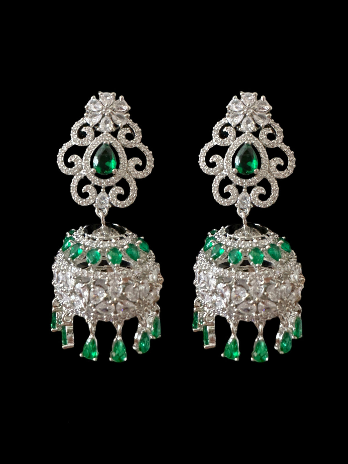 Cz jhumka earrings - green ( READY TO SHIP )