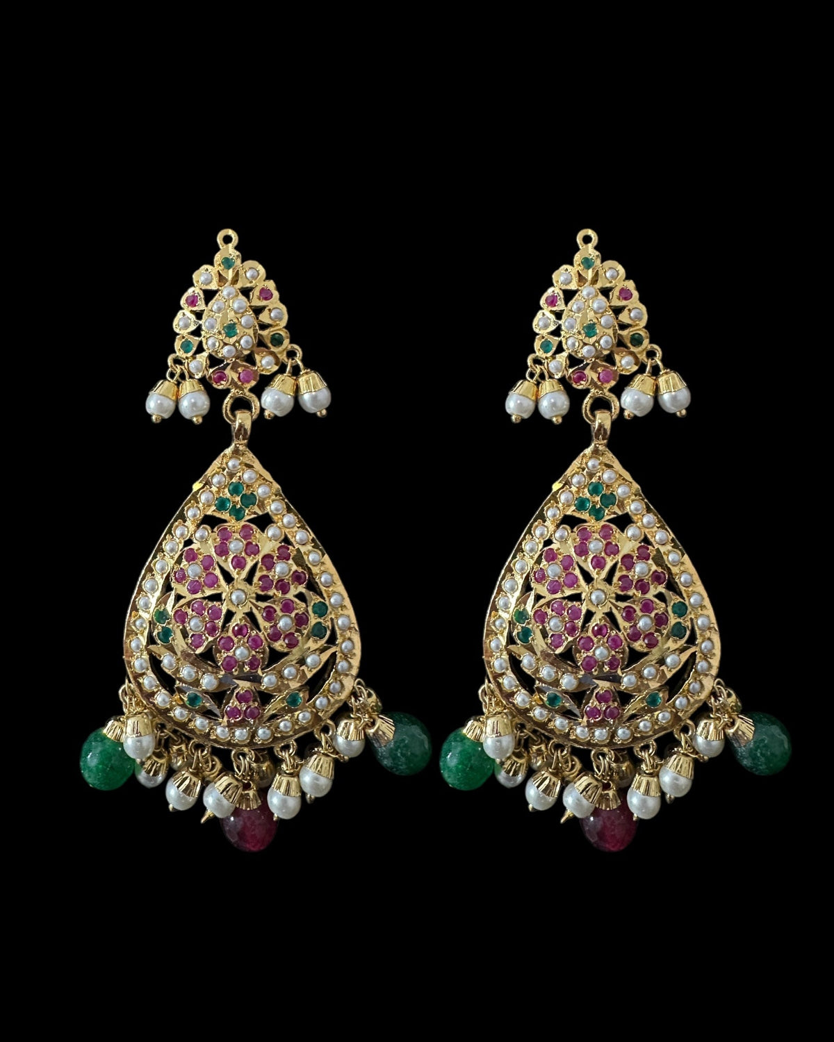 DJET94 Piya jadau earrings tika in ruby emerald pearls ( READY TO SHIP )