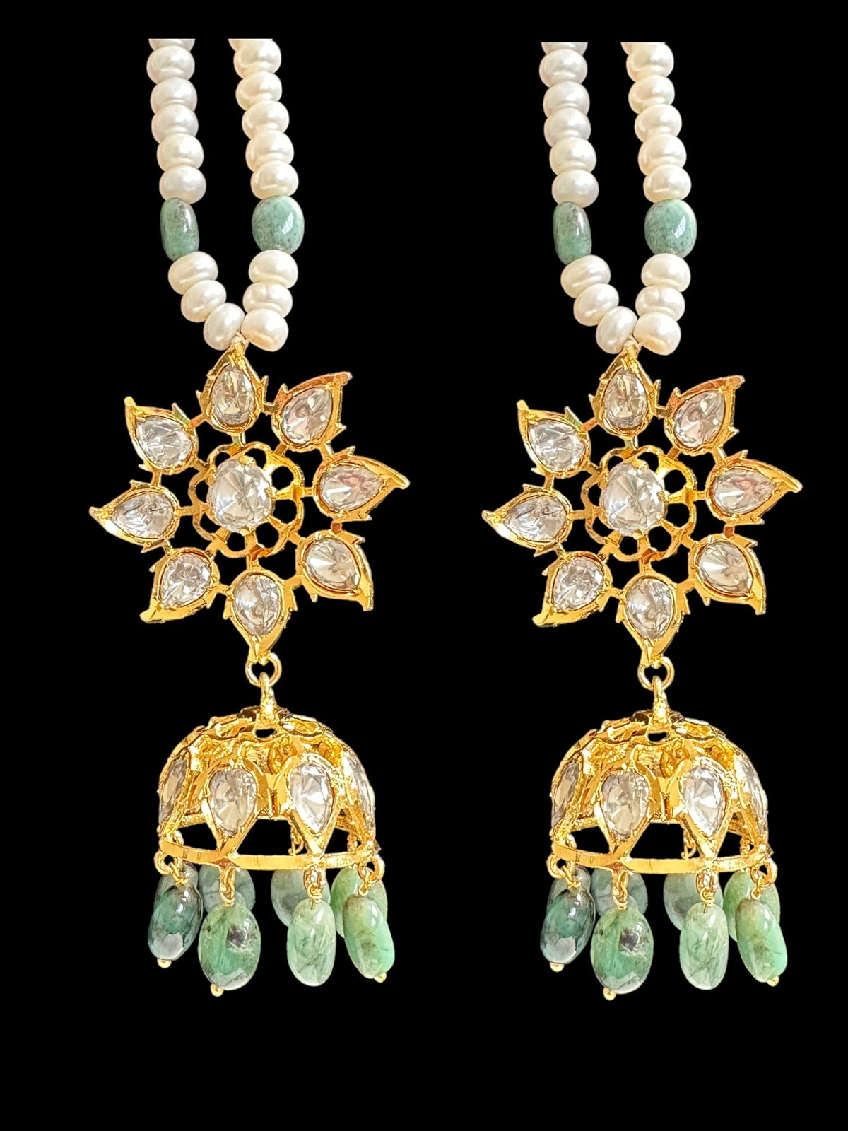 BR310 Bridal jadavi lacha , satlada  in moissanite and emeralds ( SHIPS IN 2 WEEKS )