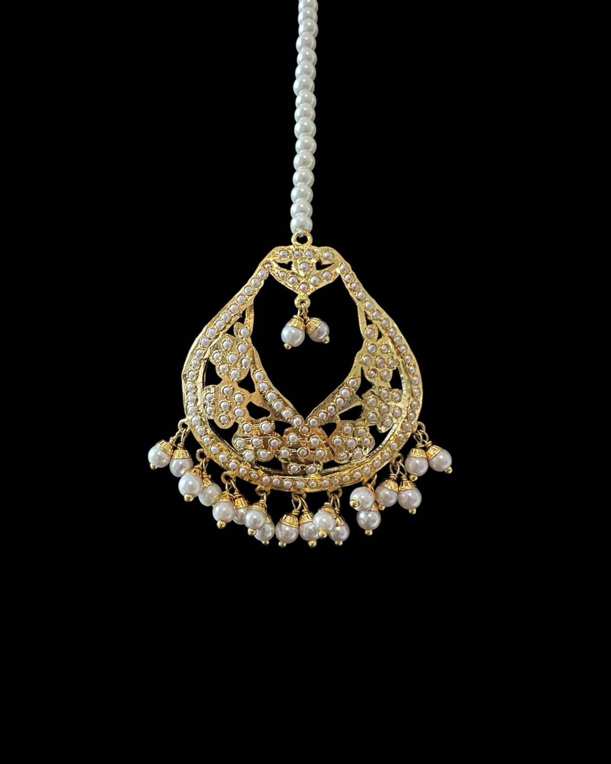 DJET77 Jadau chandbali earrings tika in pearls ( READY TO SHIP )