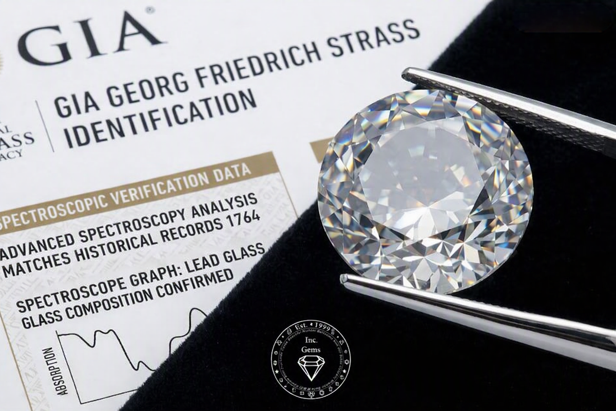 * Rare Certified Early Era Strass Gemstone .87 D IF Cushion Cut Diamond Simulant