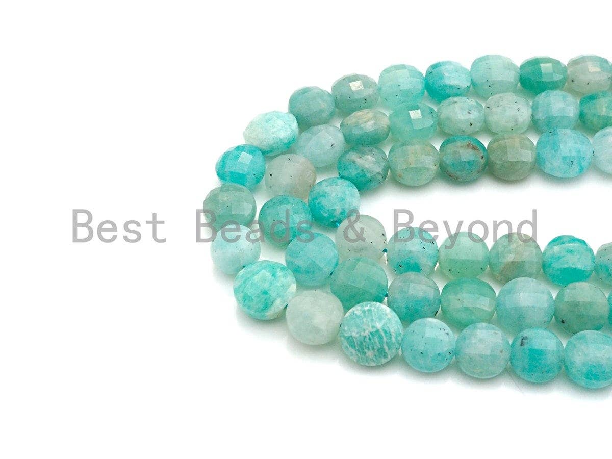 SPECIAL Double Sided Turtle Shell Cut Natural Amazonite Coin beads, 6mm/8mm/10mm Checkerboard Cut Amazonite, 15.5" Full strand, Sku#U810