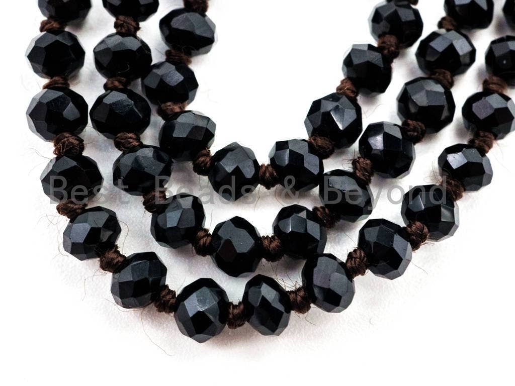 60 Long Hand Knotted Black Color Crystal Necklace, Sku#D17