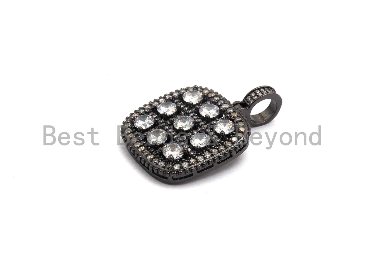 CZ Micro Pave Shiny Square Pendant/Charm, Cubic Zirconia Paved Charm, Filigree Necklace Bracelet Charm Pendant,28x28mm,sku#F636