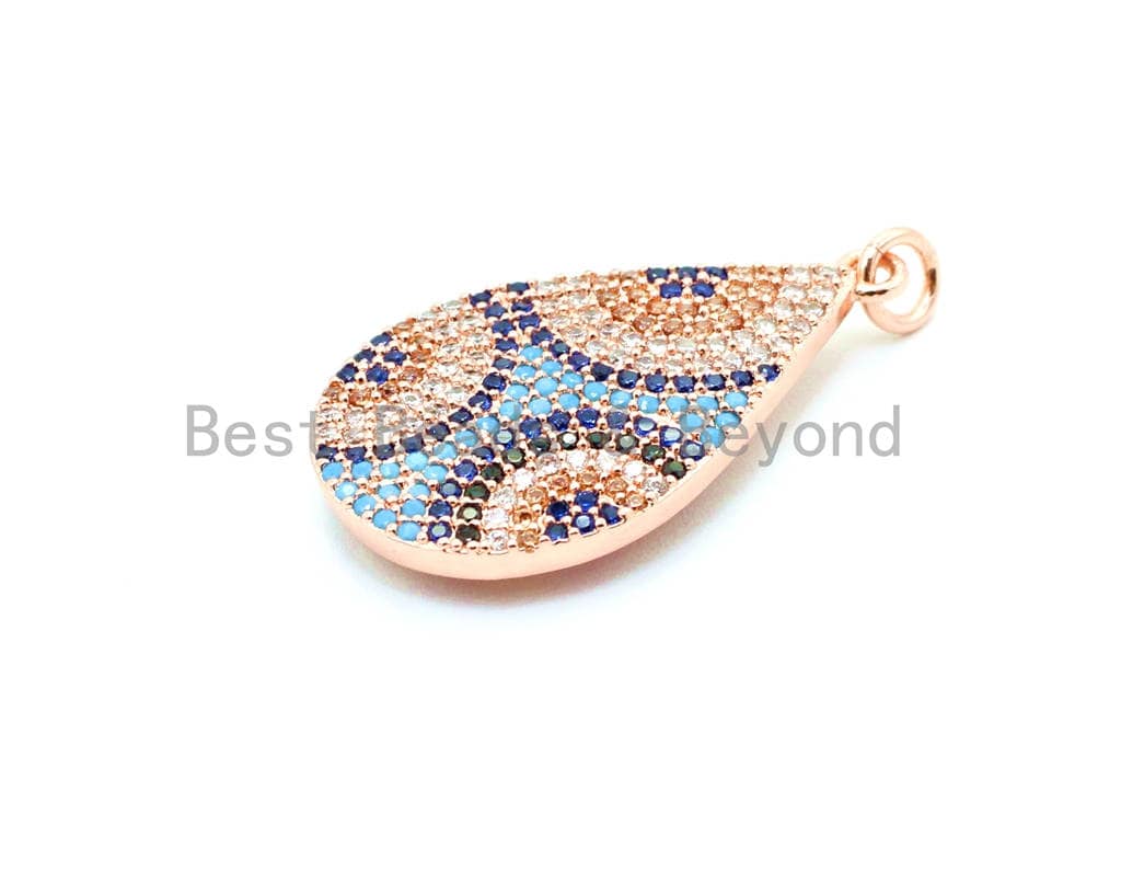 CZ Micro Pave Mixed Color Teardrop Evil Eyes Pendant,Cubic Zirconia Pendant,17x32mm, Sku#F14