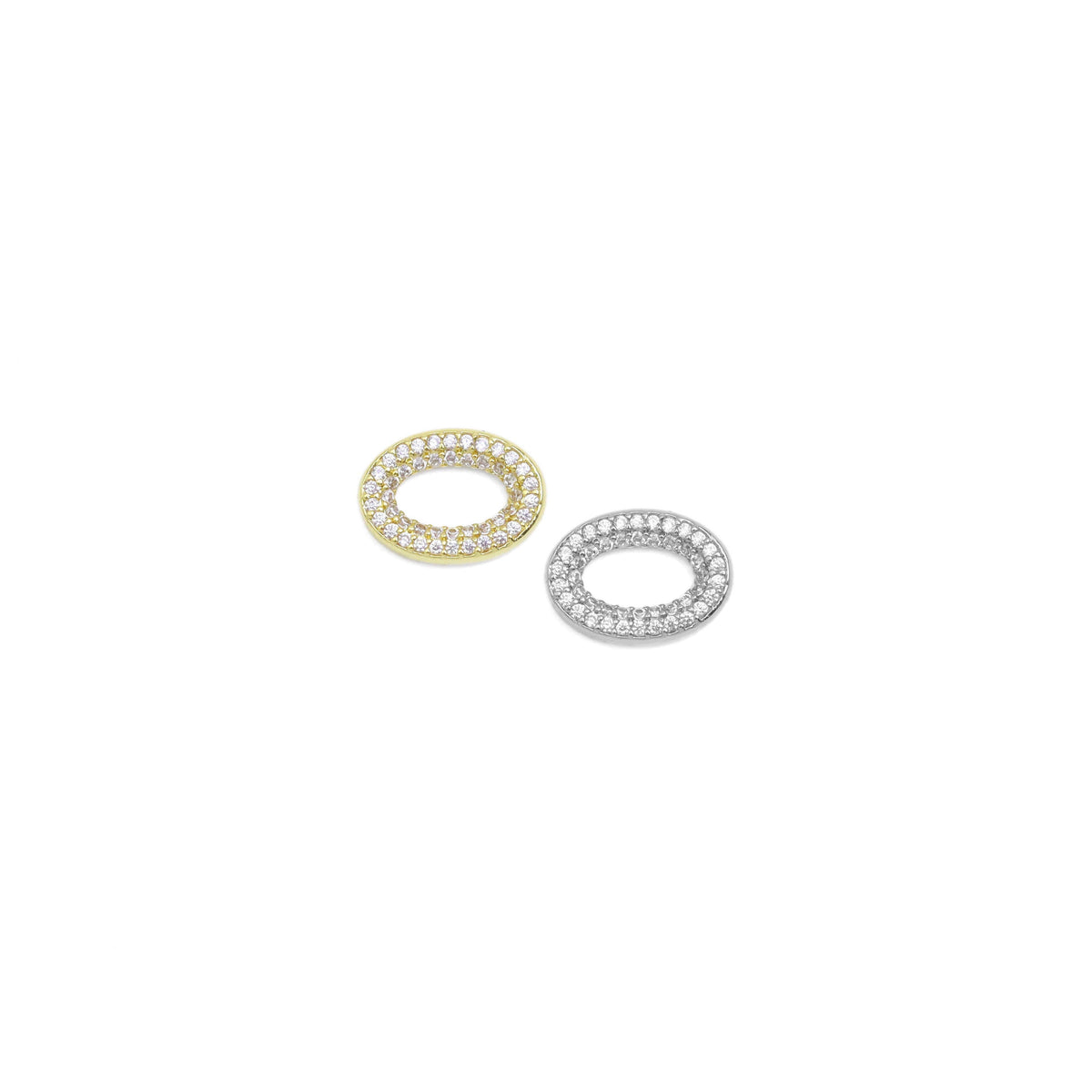 CZ Oval Silver Gold Connector Charm, Sku#A187