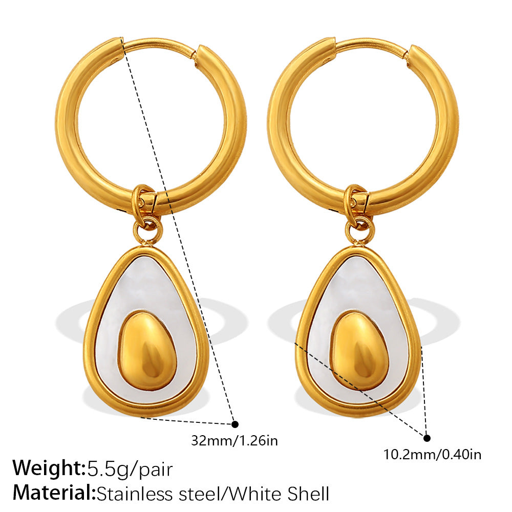 Personalized Light Luxury Stainless Steel Avocado Pendant Earrings, 18K Gold Plated High-End Elegant Ear Jewelry