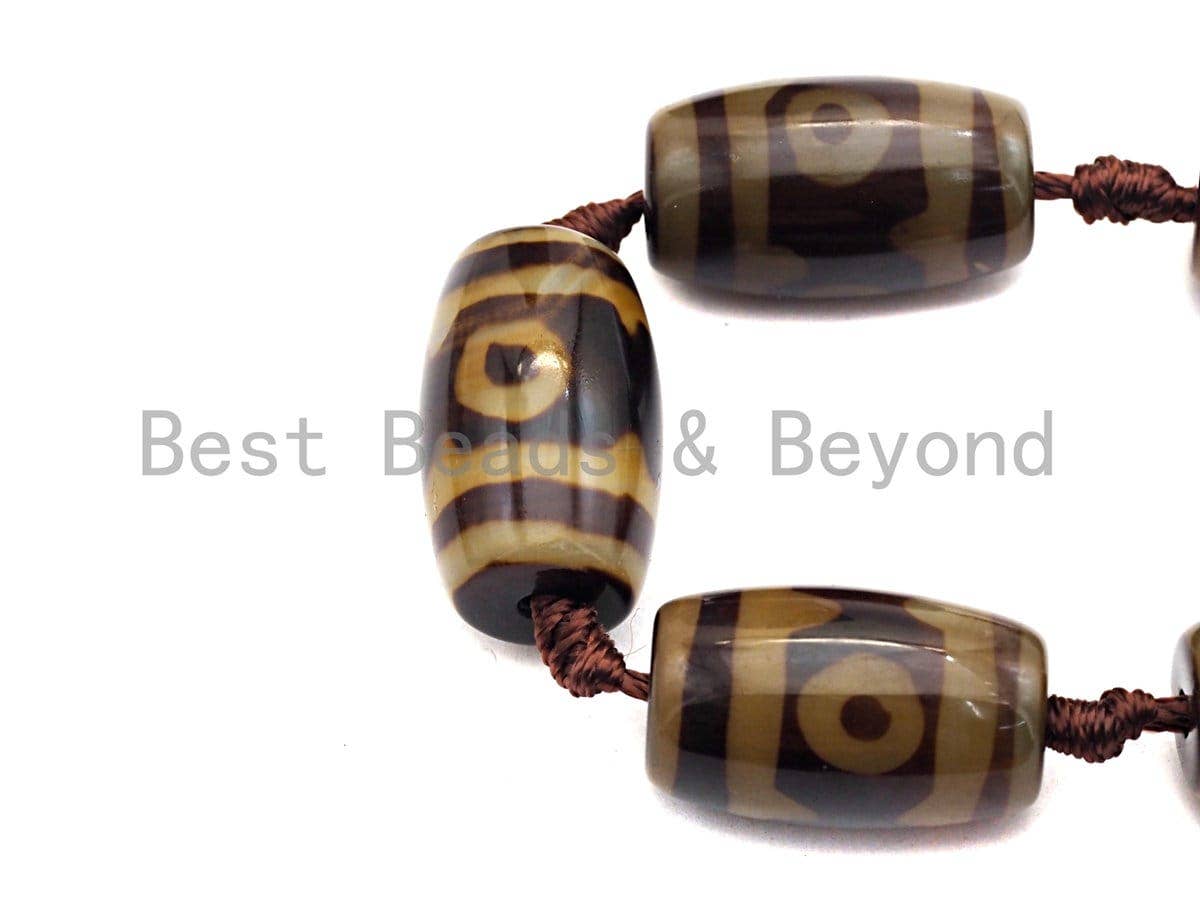 1pc/11pc Natural Tibetan Agate Barrel Beads, Brown Dzi oval beads, Barrel Agate Beads, 15x25mm,sku#U497