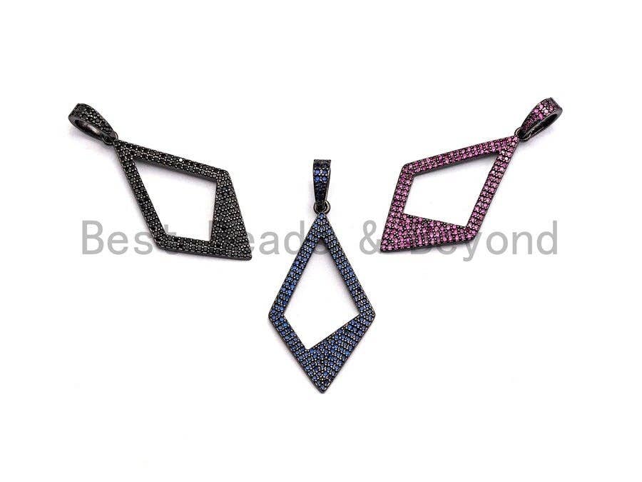 CZ Micro Pave Hollow out Rhombus Shape Pendant, Rhombus Frame Shape Pendant Charm, Earrings Necklace Bracelets Making Charm,20x45mm, sku #X4
